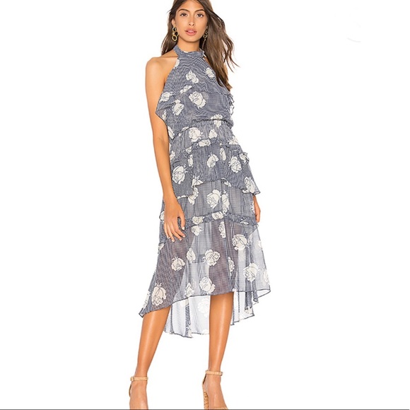 Misa Los Angeles Dresses & Skirts - MISA Anka Floral Tiered Halter Midi Dress Navy XS